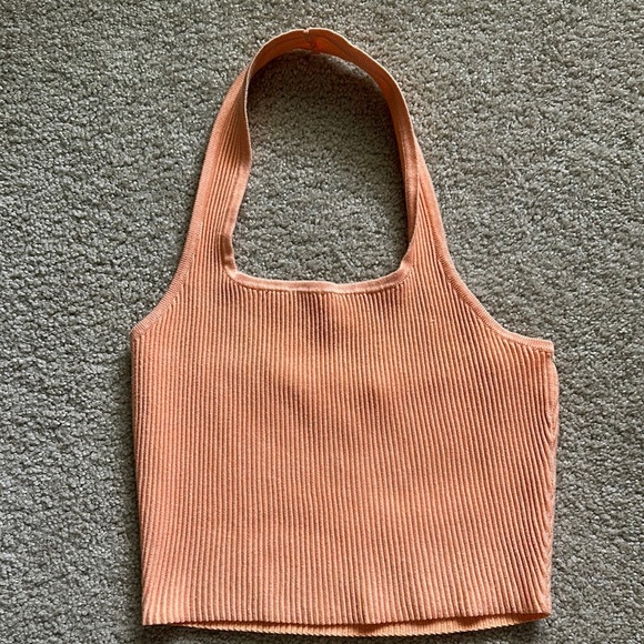 Gianni Bini Peach Ribbed Halter Top Cropped Women’s Medium - Picture 1 of 7